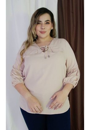 Blusa Para Mujer. Manga 3/4 Beige Marca L&H