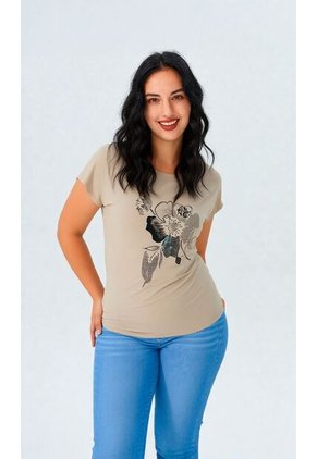 Camiseta Para Mujer Manga Corta Beige Marca L&H Ref. 5G409243
