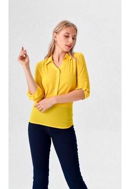 Blusa Para Mujer Manga 3/4 Amarillo Marca L&H Ref. 1F412457