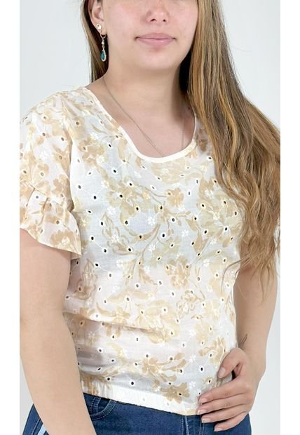 Blusa Para Mujer Manga Corta Beige Marca L&H