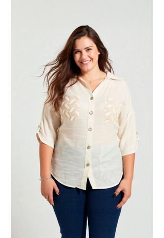 Blusa Para Mujer. Manga Corta Beige Marca L&H Ref. 1F612229 L&H