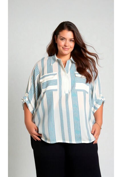 Blusa Para Mujer. Manga 3/4 Azul Turquesa Marca L&H Ref. 1F612224