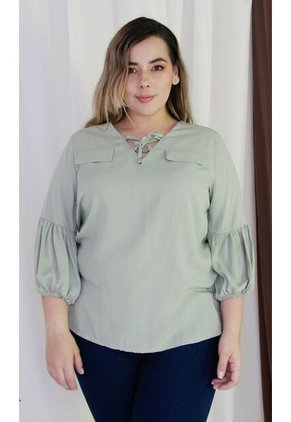 Blusa Para Mujer. Manga 3/4 Verde Marca L&H Ref. 2J612082