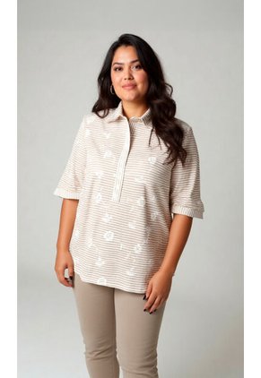 Blusa Para Mujer. Manga Corta Beige Marca L&H Ref. 1F612228