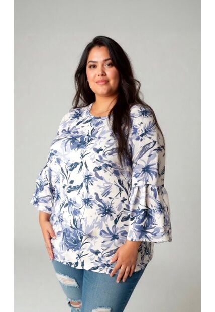 Blusa Para Mujer. Manga 3/4 Azul Marca L&H Ref. 5P612104