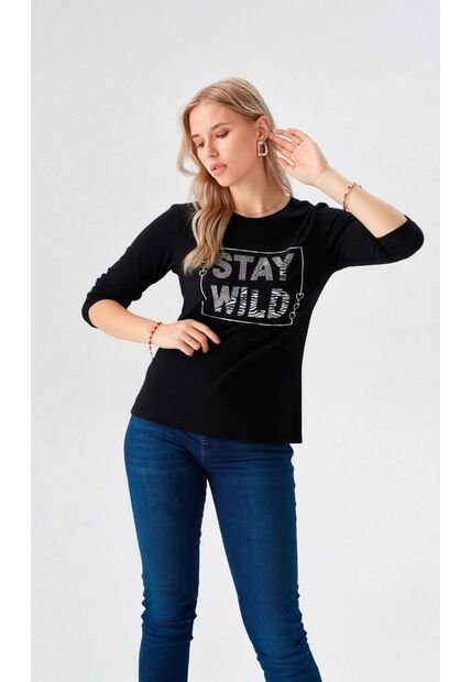 Camiseta Para Mujer Manga 3/4 Negro Marca L&H Ref. 7S409036