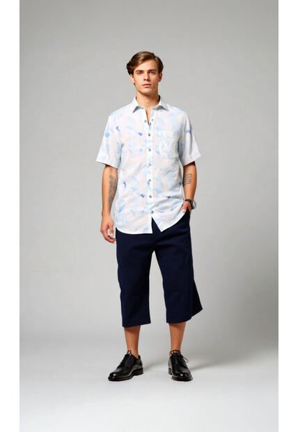 Camisa Para Hombre Manga Corta Azul Marca L&H Ref. 7Y101230