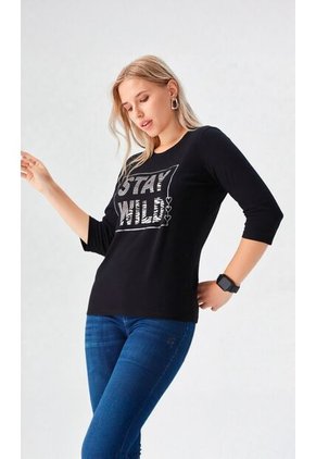 Camiseta Para Mujer Manga 3/4 Negro Marca L&H Ref. 7S409036