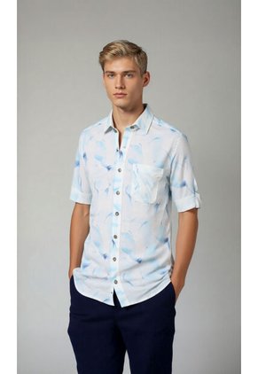 Camisa Para Hombre Manga Corta Azul Marca L&H Ref. 7Y101230