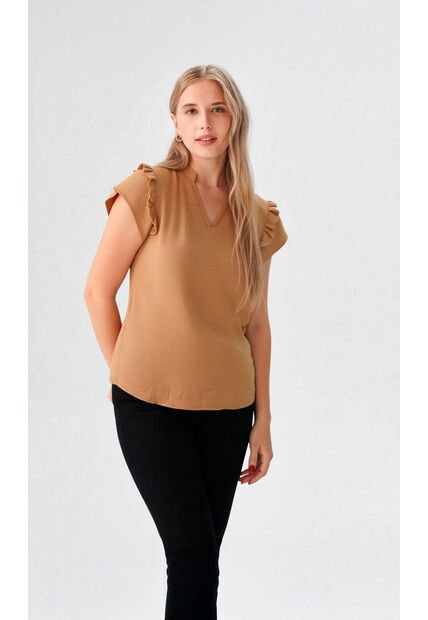 Blusa Para Mujer Manga Corta Taupe Marca L&H Ref. 5P412278