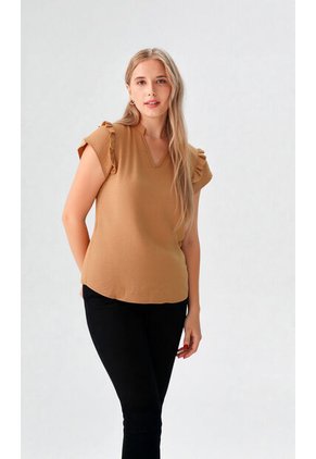 Blusa Para Mujer Manga Corta Taupe Marca L&H Ref. 5P412278