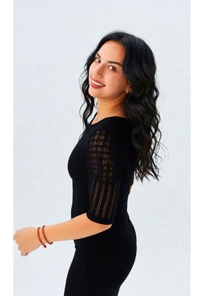 Vestido Para Mujer Manga Corta Negro Marca L&H Ref. 5P417013