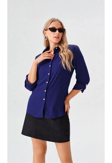 Blusa Para Mujer Manga 3/4 Azul Oscuro Marca L&H Ref. 1F412617