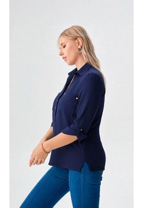 Blusa Para Mujer Manga 3/4 Azul Oscuro Marca L&H Ref. 1F412344