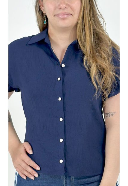 Blusa Para Mujer Manga Corta Azul Oscuro Marca L&H