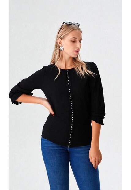 Blusa Para Mujer Manga 3/4 Negro Marca L&H Ref. 5P412274