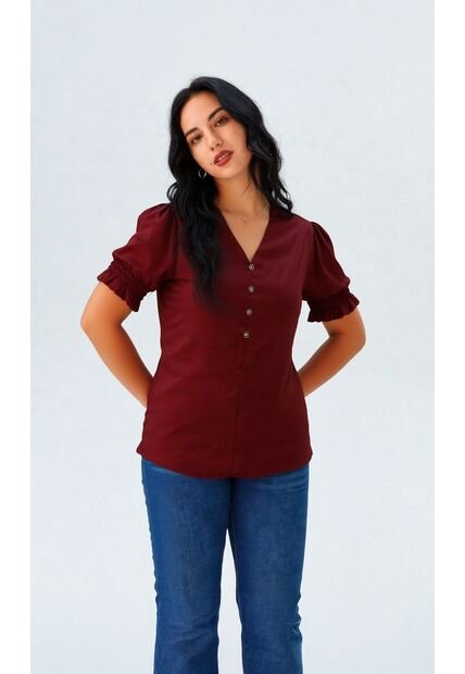 Blusa Para Mujer Manga Corta Vino Marca L&H Ref. 5P412275