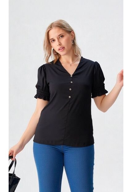 Blusa Para Mujer Manga Corta Negro Marca L&H Ref. 5P412275
