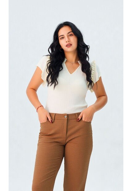 Blusa Para Mujer Manga Corta Crudo Marca L&H Ref. 5P412278