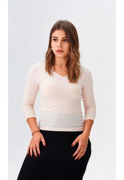 Camiseta Para Mujer Manga 3/4 Beige Marca L&H Ref. 1F409516