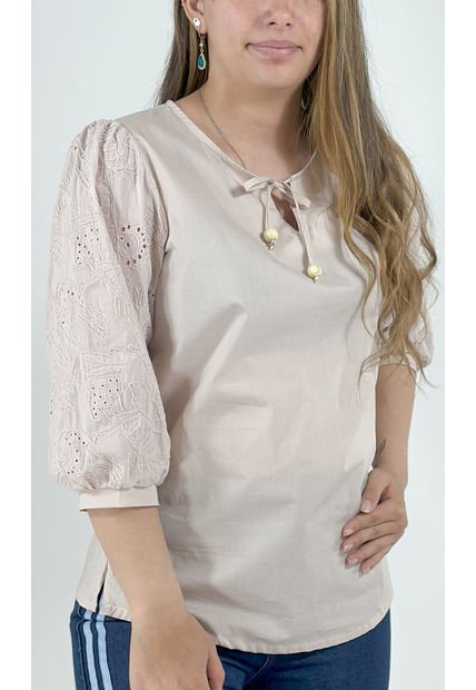 Blusa Para Mujer Manga 3/4 Beige Marca L&H