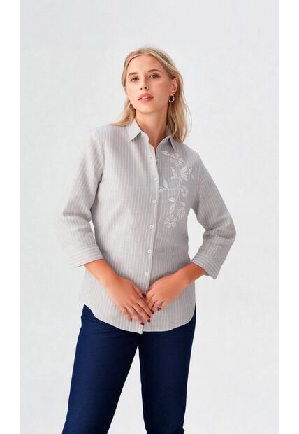Blusa Para Mujer Manga 3/4 Gris Claro Marca L&H Ref. 1F412702