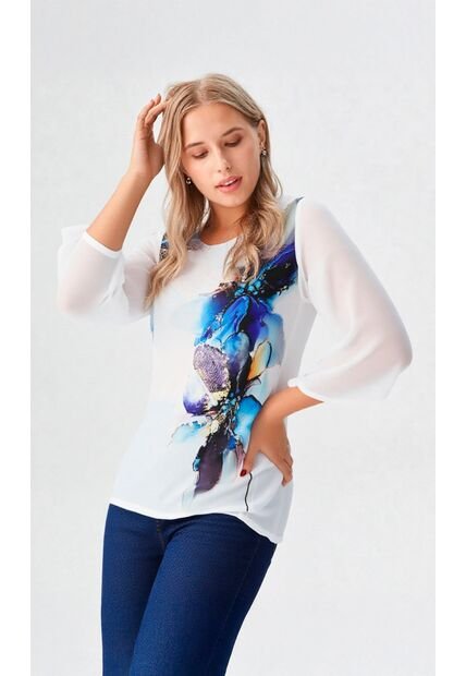 Blusa Para Mujer Manga 3/4 Azul Marca L&H Ref. 4R412131
