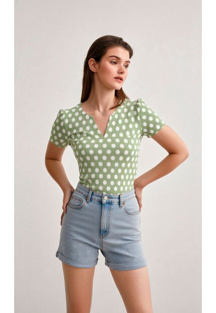 Camiseta Para Mujer Manga Corta Verde Marca L&H Ref. 1F409476