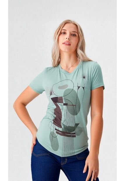 Camiseta Para Mujer Manga Corta Verde Marca L&H Ref. 4R401007