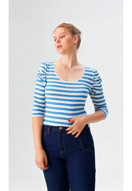Camiseta Para Mujer Manga 3/4 Azul Marca L&H Ref. 2J409114