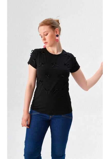 Camiseta Para Mujer Manga Corta Negro Marca L&H Ref. 4R409228