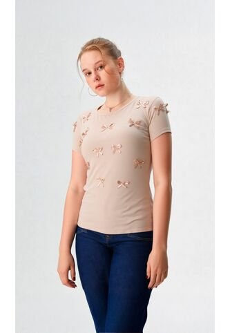 Camiseta Para Mujer Manga Corta Beige Marca L&H Ref. 4R409228 L&H