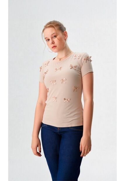 Camiseta Para Mujer Manga Corta Beige Marca L&H Ref. 4R409228