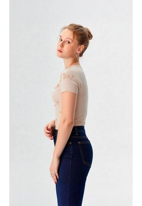 Camiseta Para Mujer Manga Corta Beige Marca L&H Ref. 4R409228