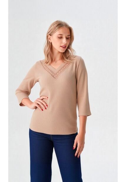 Blusa Para Mujer Manga 3/4 Taupe Marca L&H Ref. 1F412693