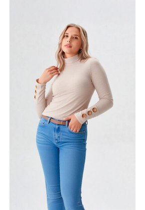 Camiseta Para Mujer Manga Larga Beige Marca L&H Ref. 1F409493