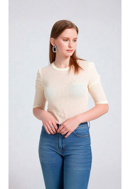 Camiseta Para Mujer Manga Corta Beige Marca L&H Ref. 1F409491