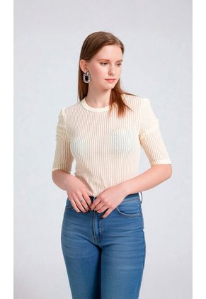 Camiseta Para Mujer Manga Corta Beige Marca L&H Ref. 1F409491