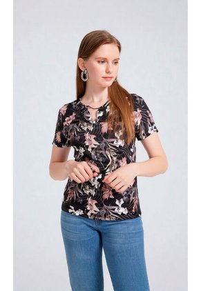 Camiseta Para Mujer Manga Corta Negro Marca L&H Ref. 2J409106