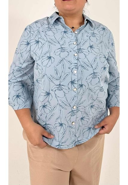 Blusa Para Mujer. Manga 3/4 Azul Marca L&H