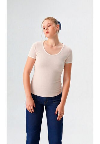 Camiseta Para Mujer Manga Corta Beige Marca L&H Ref. 1F409513 L&H