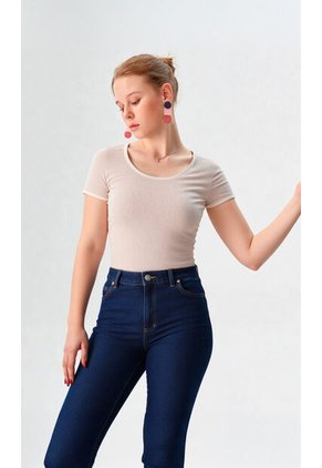 Camiseta Para Mujer Manga Corta Beige Marca L&H Ref. 1F409513