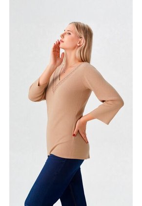 Blusa Para Mujer Manga 3/4 Taupe Marca L&H Ref. 1F412693