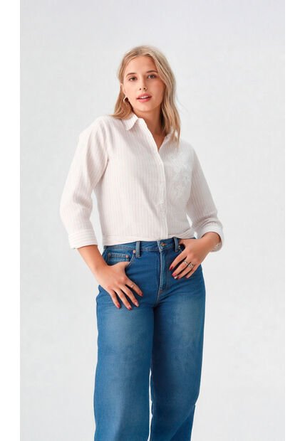 Blusa Para Mujer Manga 3/4 Blanco Marca L&H Ref. 1F412702