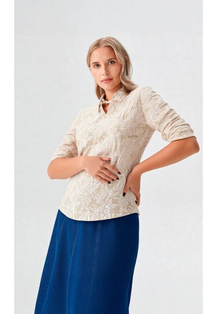 Blusa Para Mujer Manga Corta Beige Marca L&H Ref. 5P412256