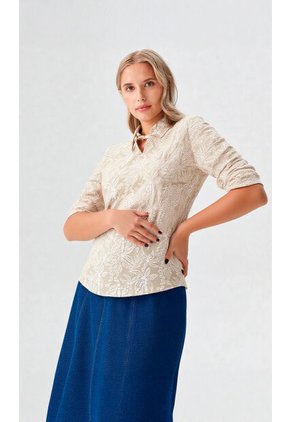 Blusa Para Mujer Manga Corta Beige Marca L&H Ref. 5P412256