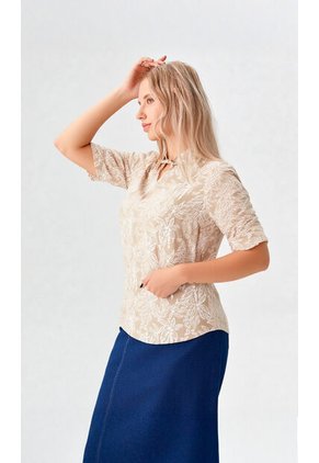 Blusa Para Mujer Manga Corta Beige Marca L&H Ref. 5P412256