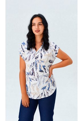 Blusa Para Mujer Manga Corta Azul Marca L&H Ref. 1F412711