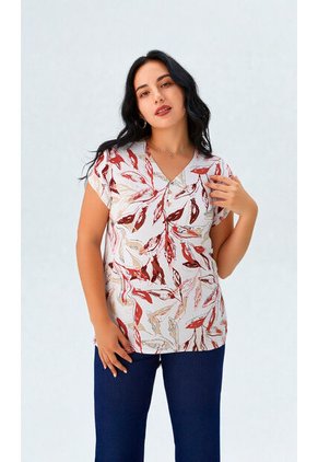 Blusa Para Mujer Manga Corta Cafe Marca L&H Ref. 1F412711