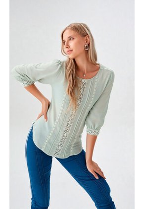 Blusa Para Mujer Manga 3/4 Verde Marca L&H Ref. 1F412664